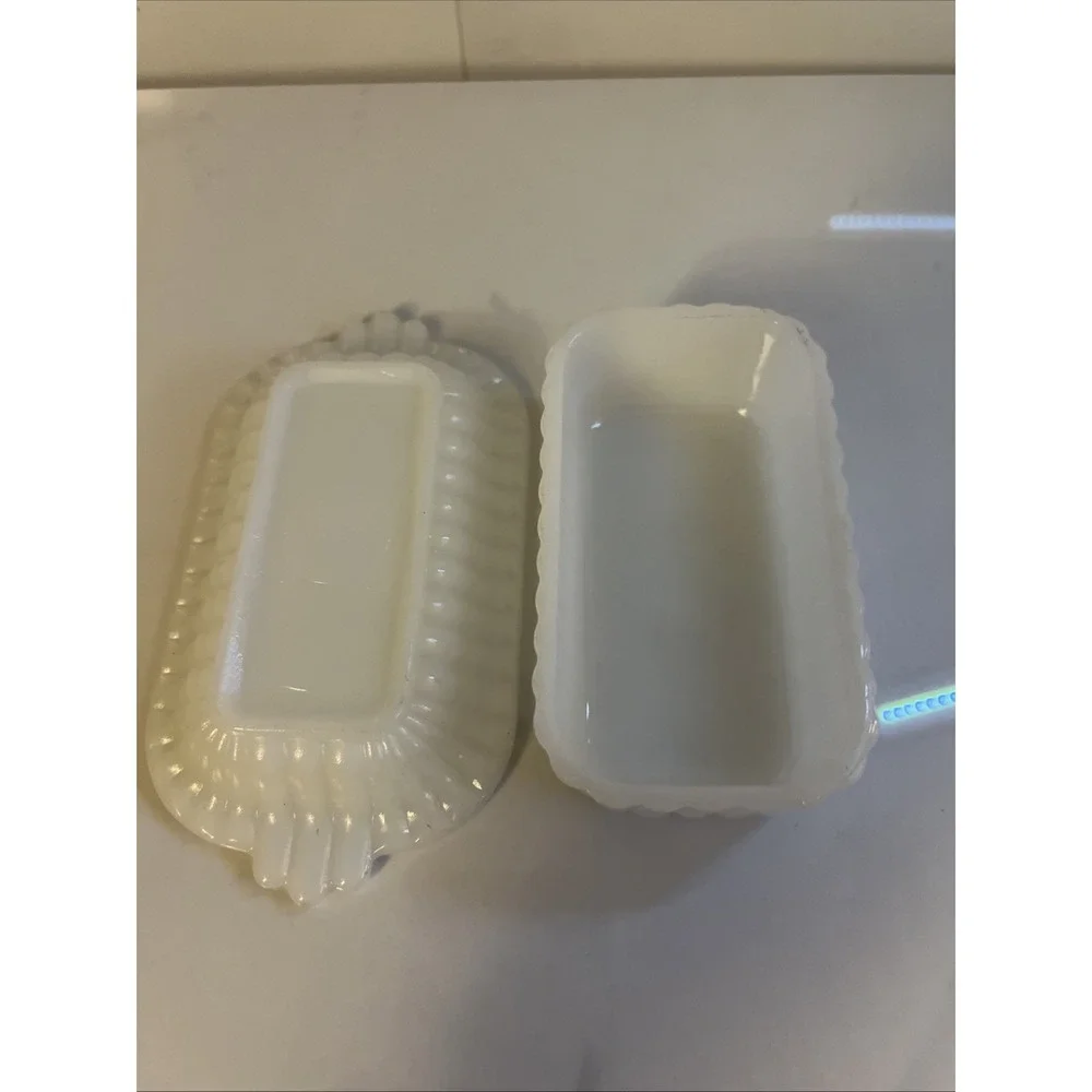 Vintage Hazel Atlas White Milk Glass 1/2 Stick Butter Dish with Lid 1950s #7607